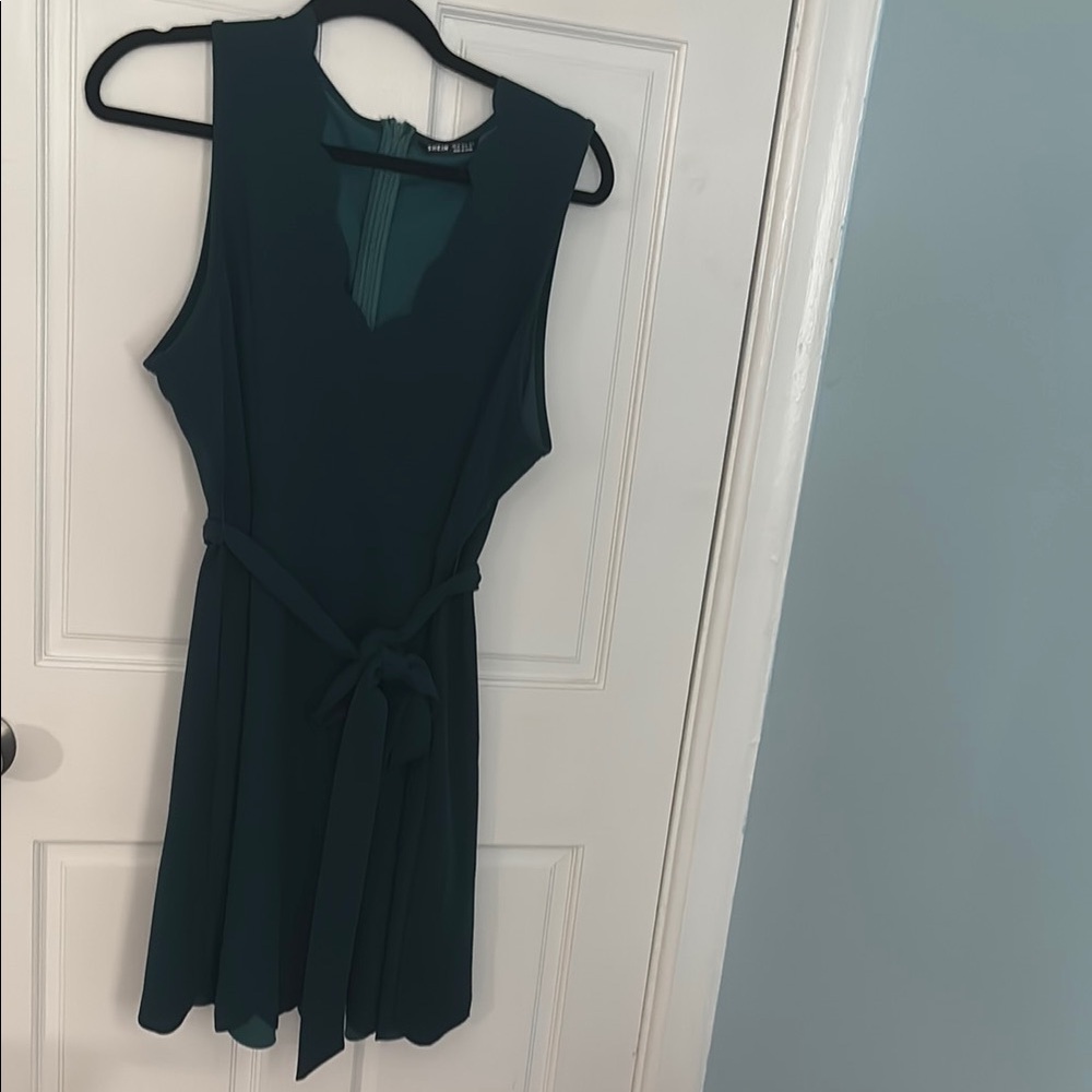 SHEIN Green Ruched V-Neck Cocktail Mini Dress